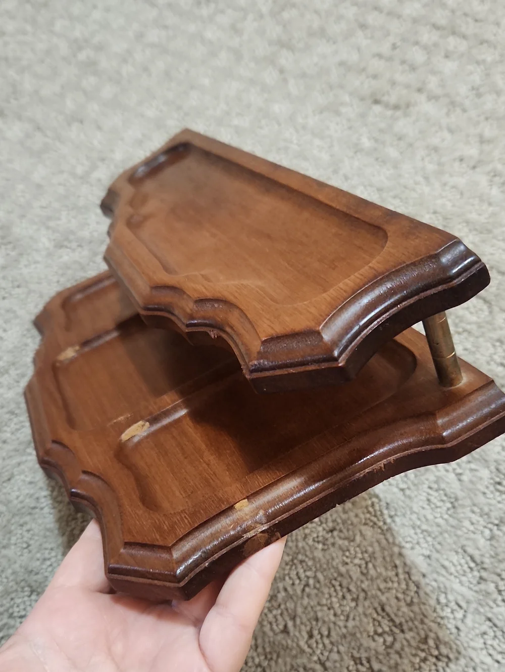 Vintage MCM 2-Tier Walnut Wooden Desk Organizer & Valet Tray